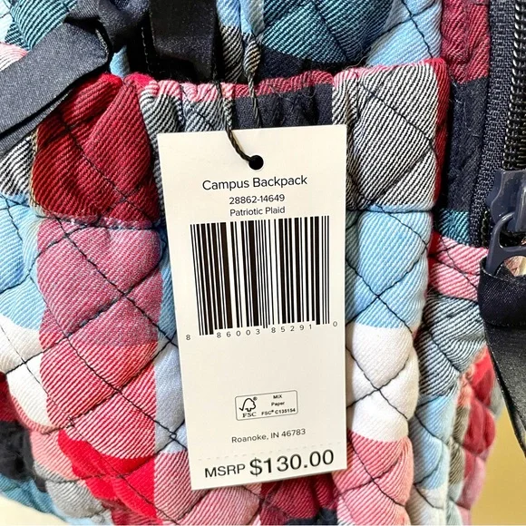 Vera Bradley•NWT•Campus Backpack~Patriotic Plaid•17”x 11”x 8” display picture 3